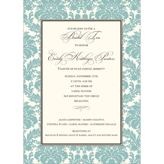 Light Teal Damask on Ivory Invitations